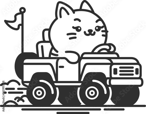 Cat Lineart driving an offroad car