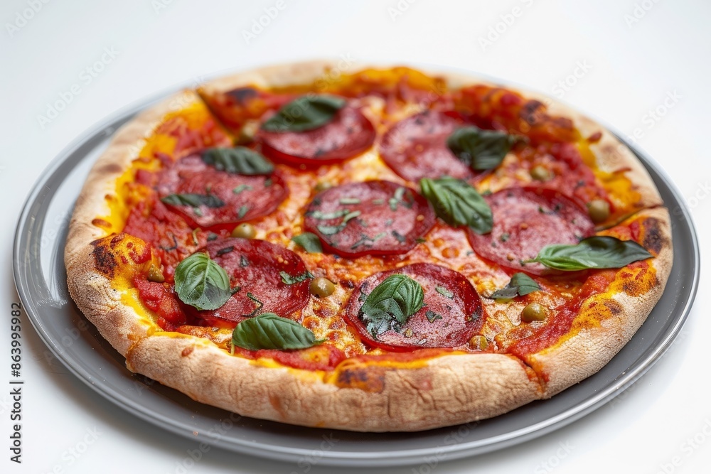 Tempting Cast-Iron Pizza with Pepperoni and Mozzarella Tempting Cast-Iron Pizza with Pepperoni and Mozzarella