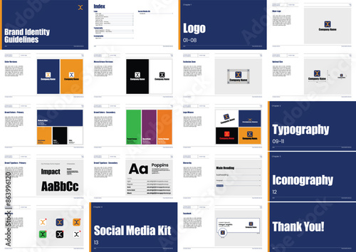 Simple blue and yellow brand guideline template landscape or brand manual identity
