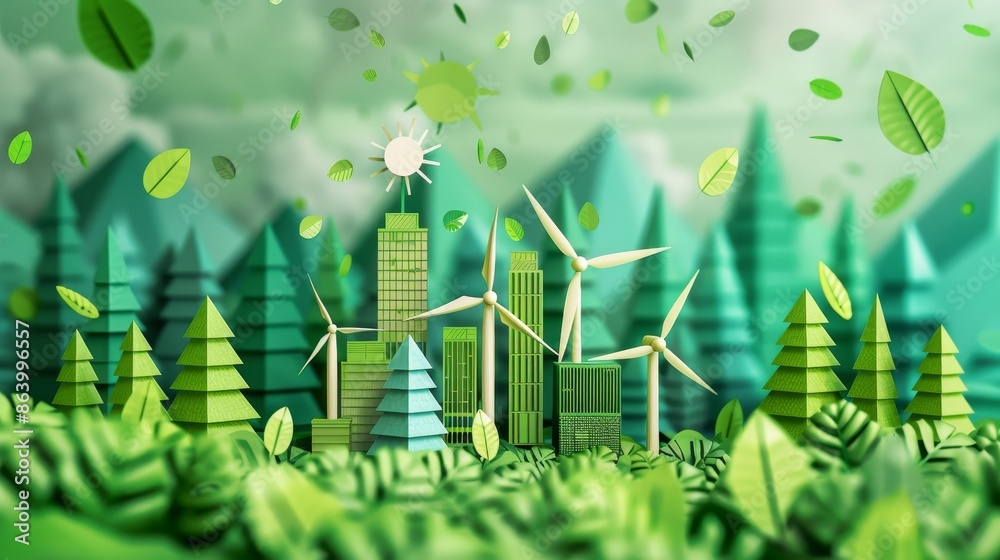 CO2 emissions from industrial smokestacks, clean energy sources like wind turbines and solar panels reducing pollution, futuristic concept CO2 emissions from industrial smokestacks, clean energy sources like wind turbines and solar panels reducing pollution, futuristic concept