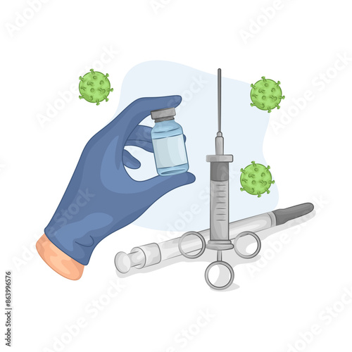 Illustration of vaccine bottle with syringe 