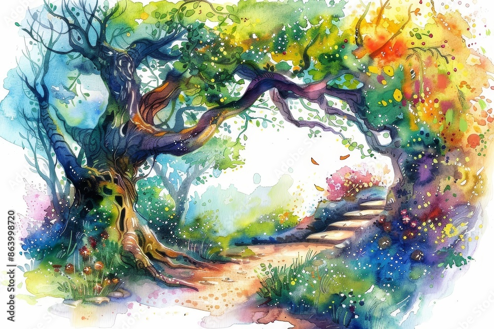 Watercolor Painting of a Tree with Vibrant Colors - A watercolor ...