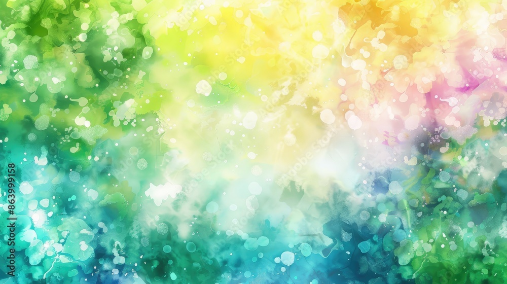 Fototapeta premium Vibrant watercolor backdrop in shades of green blue pink and yellow inspired by the colors of spring or Easter featuring an abstract and sunny bokeh effect