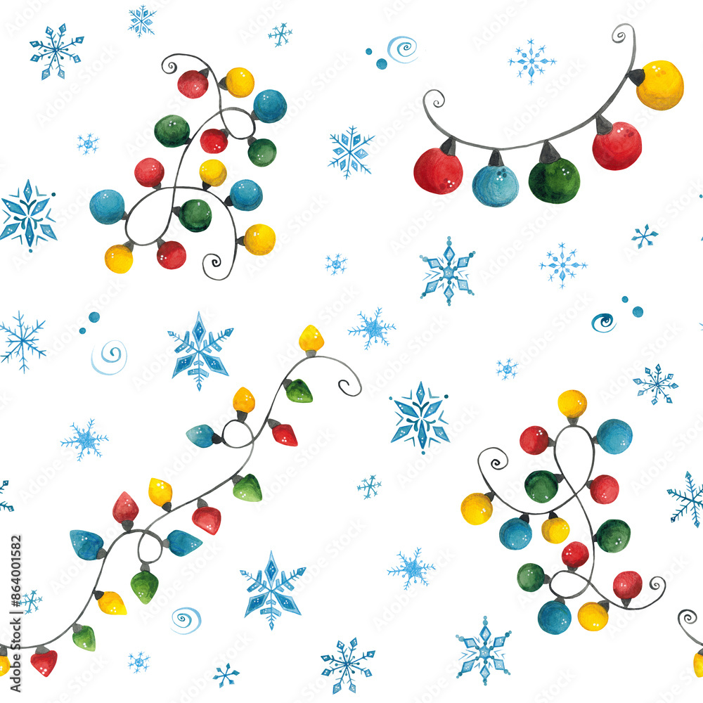 Hand drawn watercolor illustration. Pattern, seamless, festive, New Year, Christmas.
Holiday, new year, christmas, lanterns, garland, snowflake, winter, lights, white background Hand drawn watercolor illustration. Pattern, seamless, festive, New Year, Christmas.
Holiday, new year, christmas, lanterns, garland, snowflake, winter, lights, white background
