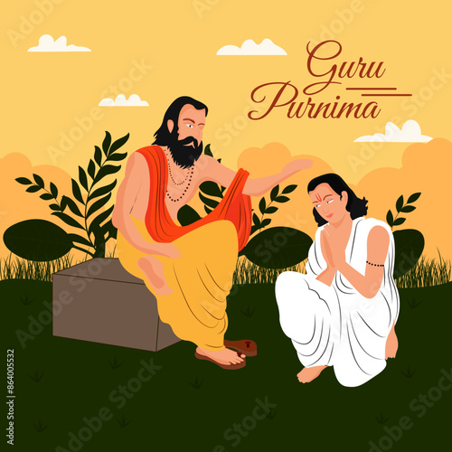A man worshipping a spiritual guide. Tradition of India. guru and Student vector illustration design