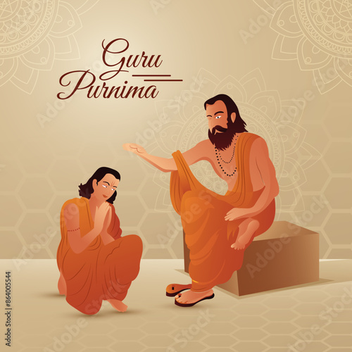 A man worshipping a spiritual guide. Tradition of India. guru and Student vector illustration design