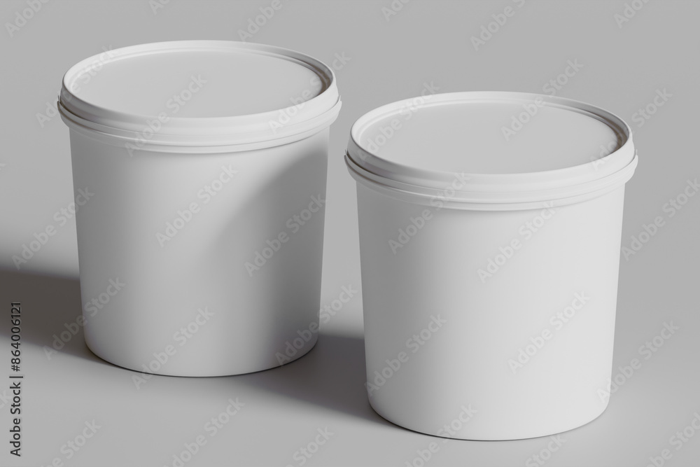 Ice cream and biscuit packaging container white color on gray background 3D illustration Ice cream and biscuit packaging container white color on gray background 3D illustration
