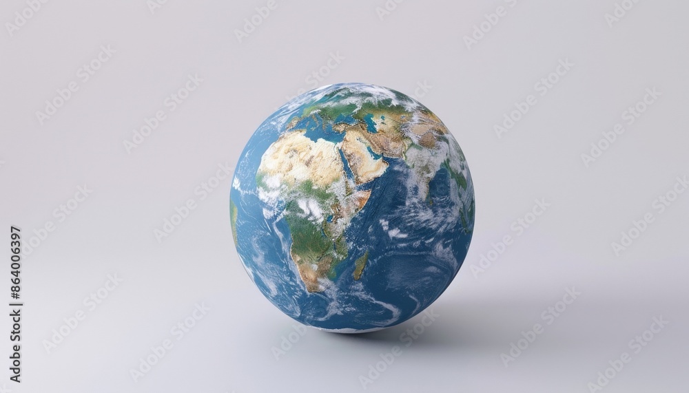 Detailed Earth Globe with Continents, Oceans, and Cloud Formations, White Background, Copy Space Detailed Earth Globe with Continents, Oceans, and Cloud Formations, White Background, Copy Space