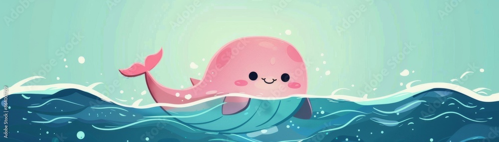 Cute pink whale illustration in the ocean, perfect for children's books and aquatic-themed designs. Adorable and colorful marine life artwork. Cute pink whale illustration in the ocean, perfect for children's books and aquatic-themed designs. Adorable and colorful marine life artwork.