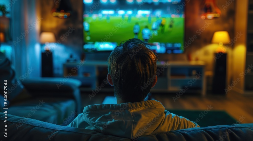 A German football enthusiast stays home alone to watch the championship game on TV. A German football enthusiast stays home alone to watch the championship game on TV.