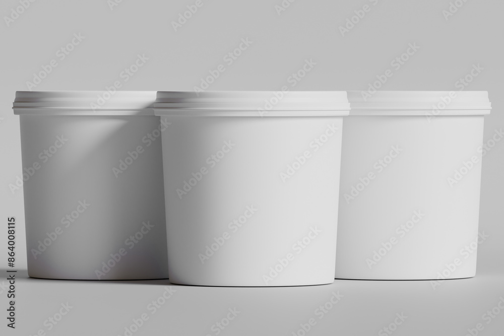 Ice cream and biscuit packaging container white color on gray background 3D illustration Ice cream and biscuit packaging container white color on gray background 3D illustration