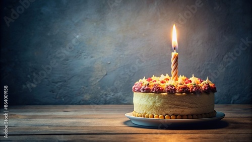Birthday cake topped with a lit candle , celebration, dessert, sweet, candlelight, food, party, confectionery, bake photo