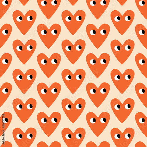 Cute red hearts hand drawn vector illustration. Funny love seamless pattern for fabric or wallpaper for Valentines day.