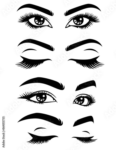 Sexy Eye Lashes Illustration, Eyebrows Eyelashes Stencil, Eye Lashes Cut file, Eye Lashes Clipart, Women, Winking Eye, Makeup Vector photo