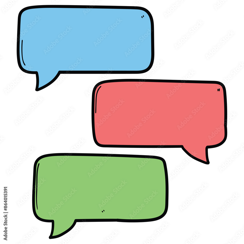 Fototapeta premium Hand drawn cartoon colorful set of empty speech bubbles as dialogue on white background.