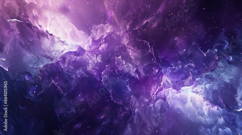 Deep purple and blue opal-like crystals shimmering particles and glowing light