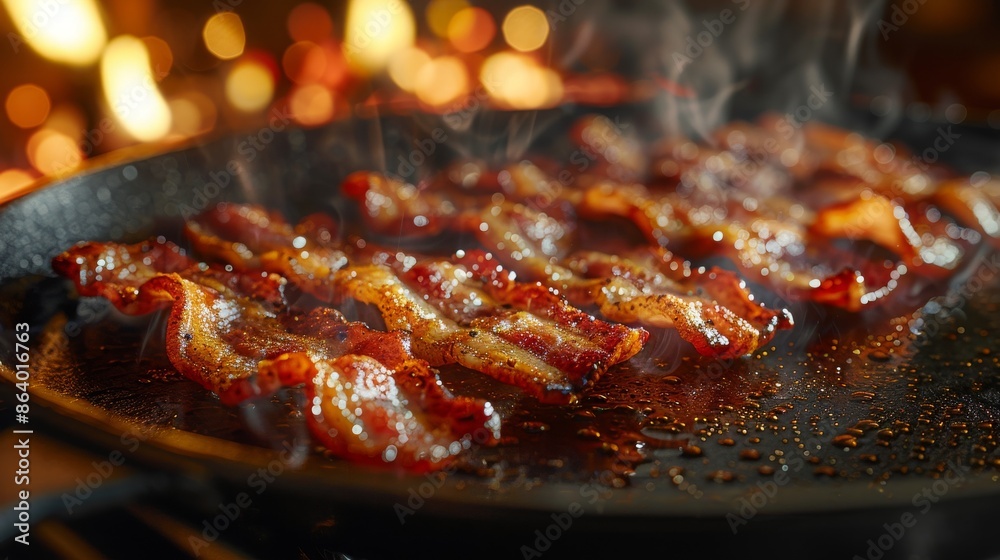 Bacon Sizzling in Pan with Grease Bacon Sizzling in Pan with Grease