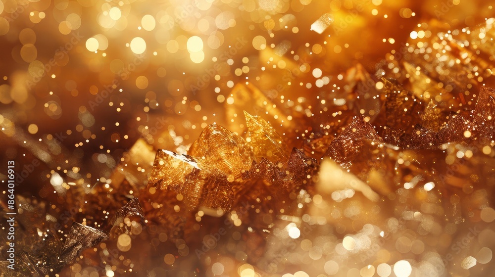 Topaz-like crystals in warm gold and brown shimmering particles and warm light reflections Topaz-like crystals in warm gold and brown shimmering particles and warm light reflections