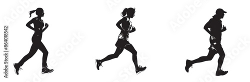 Dynamic Silhouettes of Running Men and Women in Various Styles - Track Athlete, Fitness Enthusiast, Jogging Group isolated cut out dicut PNG on transparent