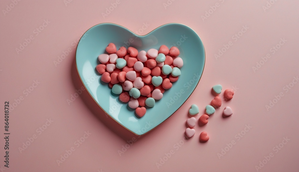 Heart-shaped plate with pastel hearts on pink Heart-shaped plate with pastel hearts on pink