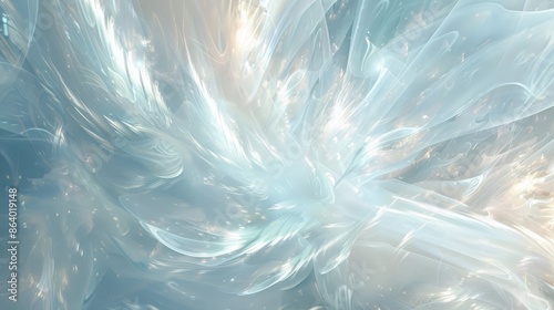 Wing-like fire structures in soft whites and blues with sparkling particles wallpaper
