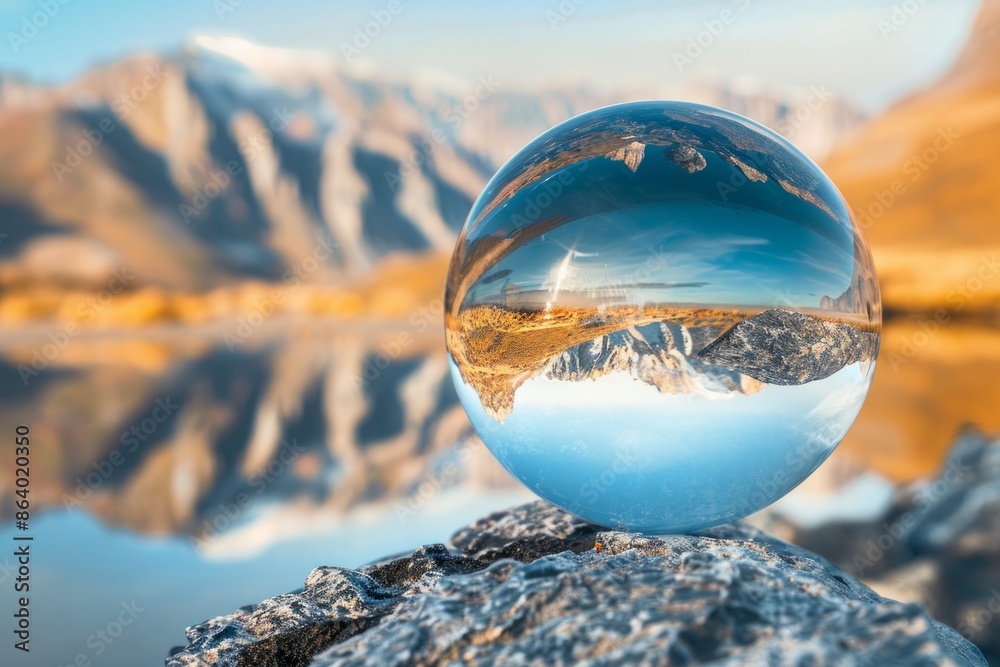 A crystal ball reflecting an inverted natural landscape, symbolizing seeing ideas from different perspectives A crystal ball reflecting an inverted natural landscape, symbolizing seeing ideas from different perspectives