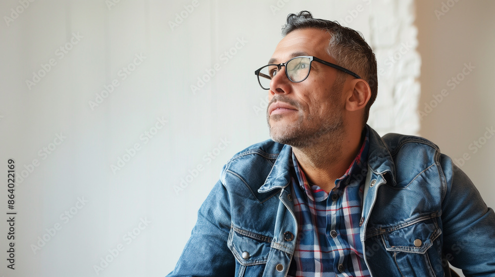 Fototapeta premium Man in a wheelchair looking thoughtful indoors with plants in the background