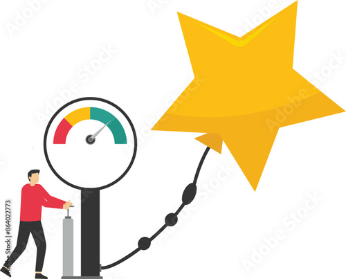 Ambition or motivation to success or being excellence, aspiration and effort to improve, growing and best performance concept, ambitious businessman fill in golden star price metaphor of success.

