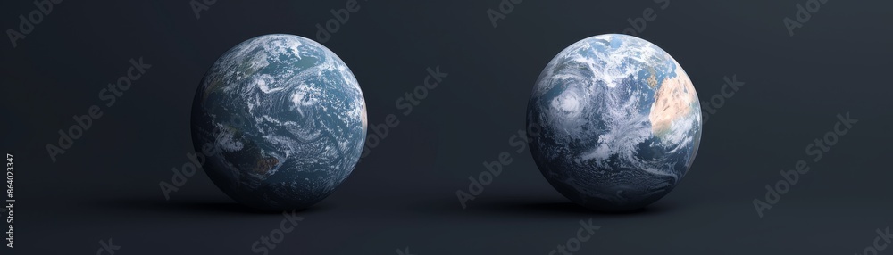 fragile earth a 3d render of two planets on a dark background, representing global issues and environmental concerns. fragile earth a 3d render of two planets on a dark background, representing global issues and environmental concerns.