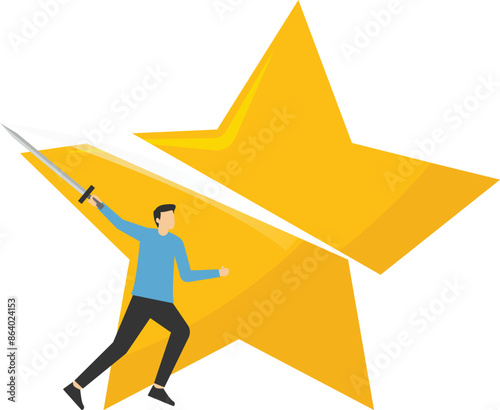 businessman credit score staff sawing star to downgrade or reduce score.flat vector illustration.

