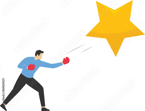 businessman credit score staff sawing star to downgrade or reduce score.flat vector illustration.

