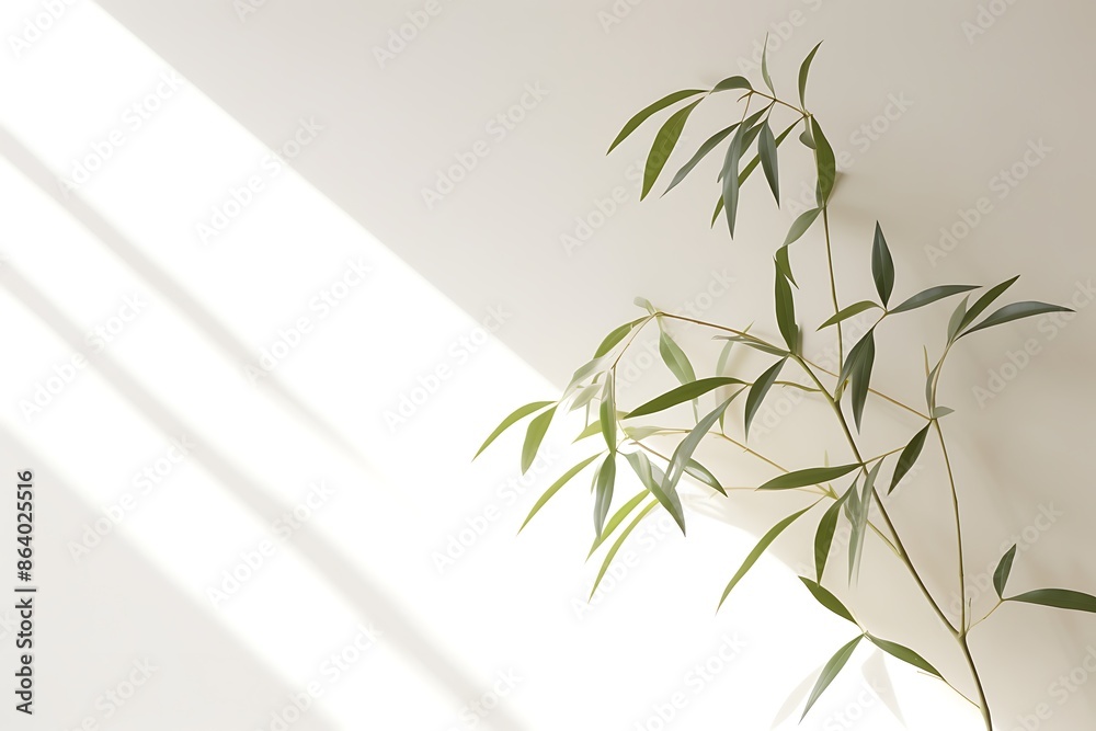 Minimalistic Light Background with Blurred Foliage Shadow on White Wall Minimalistic Light Background with Blurred Foliage Shadow on White Wall