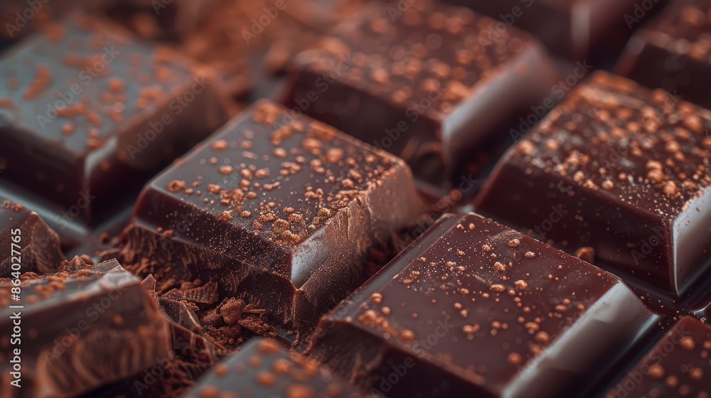 Close-Up of Chocolate Bar with Cocoa Dust Close-Up of Chocolate Bar with Cocoa Dust