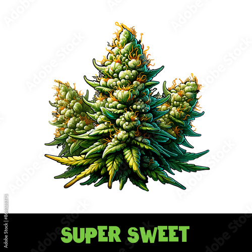 Vector Illustrated Super Sweet Cannabis Bud Strain Cartoon