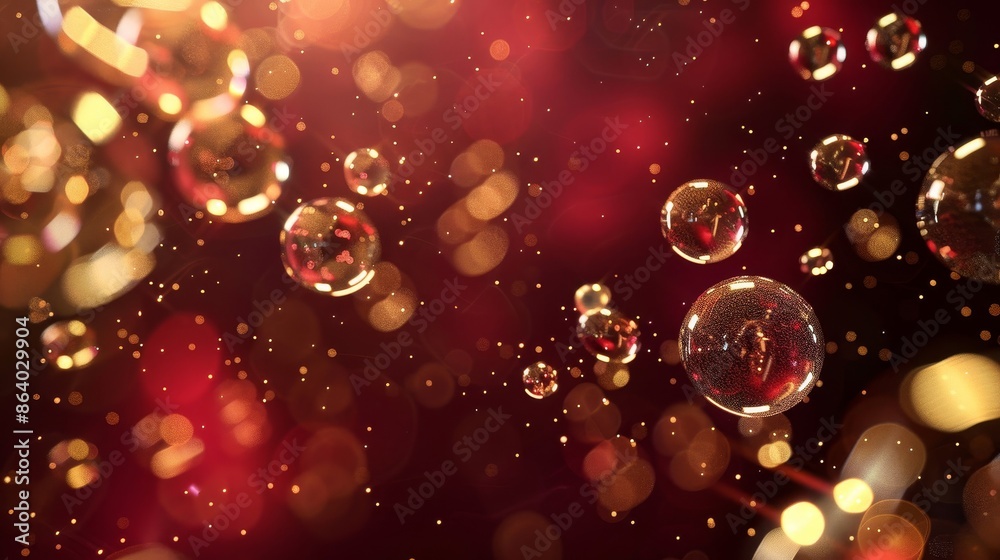 Floating champagne bubbles with golden lights on a burgundy to crimson gradient Floating champagne bubbles with golden lights on a burgundy to crimson gradient