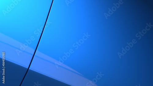 Metallic blue vehicle door panel close up. Abstract gradient background with painted metal. 3d render