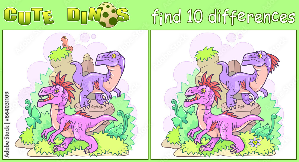 Fototapeta premium cute dinosaurs, find ten differences 