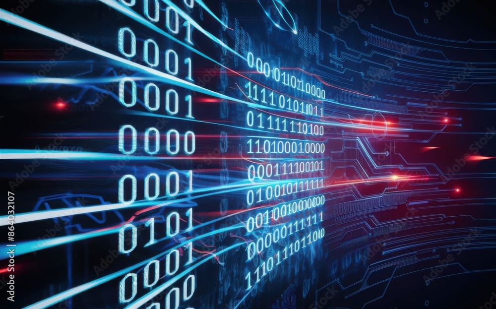 Futuristic Technology Background with Binary Code and Circuit Board ...