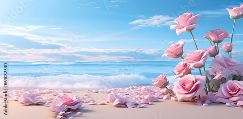 pink roses on the beach