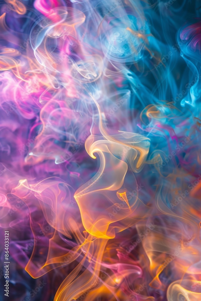 Fototapeta premium Colorful smoke forming intricate patterns, symbolizing the ephemeral and evolving nature of creative processes 