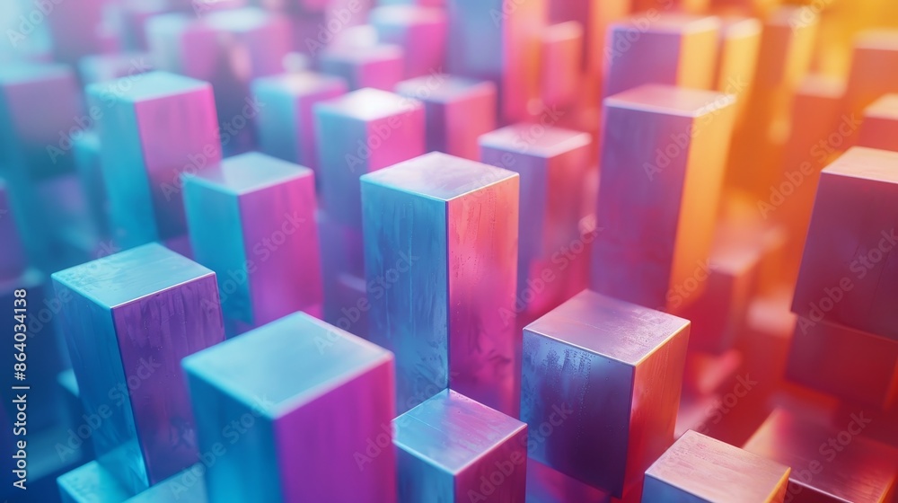 A colorful image of many cubes in various shades of blue, purple, and pink A colorful image of many cubes in various shades of blue, purple, and pink