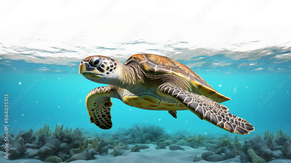 Fototapeta premium Sea turtle swimming gracefully.