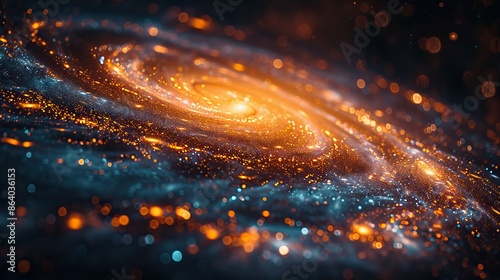 A mesmerizing spiral galaxy with radiant orange and blue hues, showcasing the beauty of outer space and celestial formations.