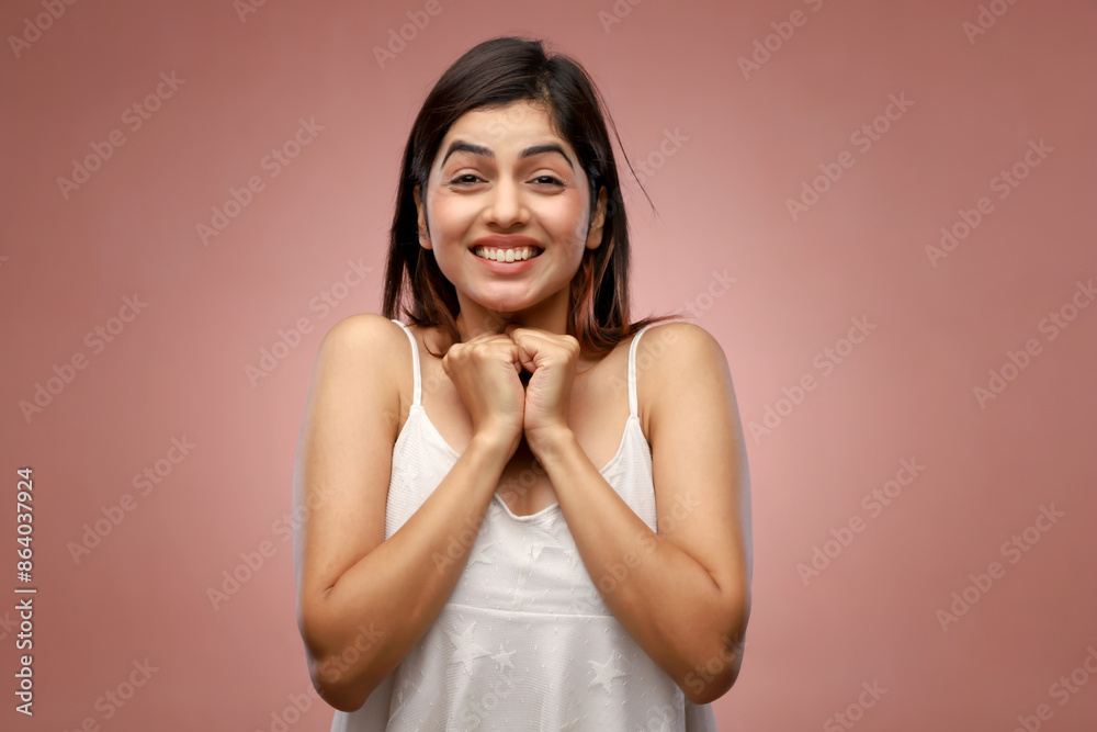 A Beautiful Excited Woman With A Joyful Facial Expression A Beautiful Excited Woman With A Joyful Facial Expression