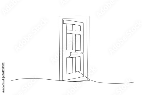 Open door one line illustration, welcome sign continuous line art drawing.