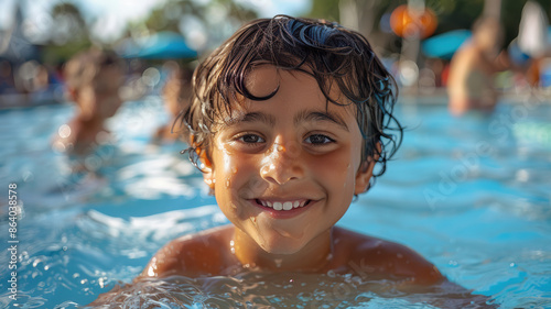 Happy Boy Smiling in Outdoor Pool © M.Gierczyk