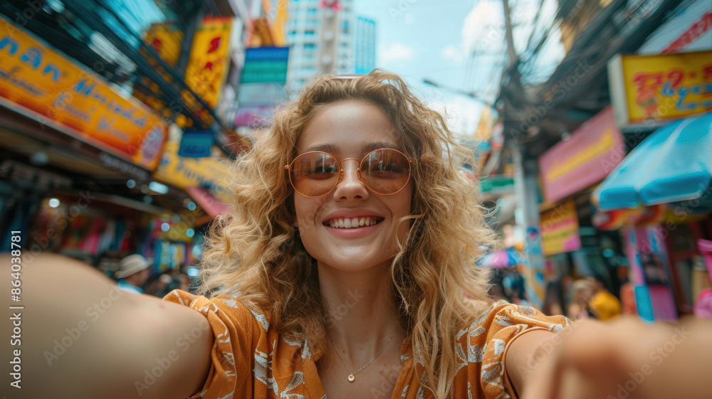 Stylish Woman Taking Selfie in Bangkok Stylish Woman Taking Selfie in Bangkok