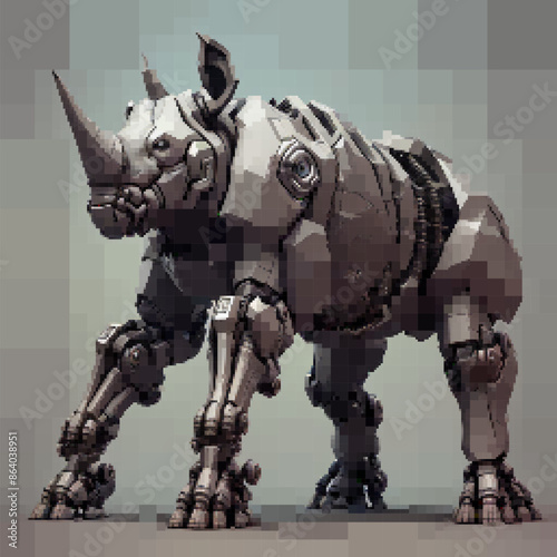 Rhinoceros cyborg. Vector colorful illustration. Rectangular design.