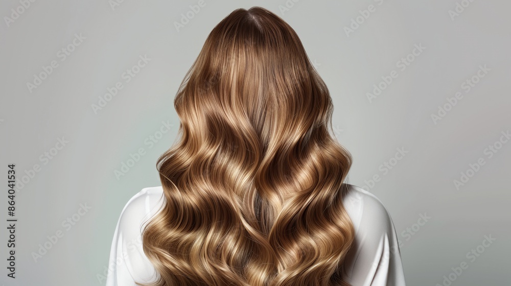 Fototapeta premium a woman with long wavy hair on a gray background