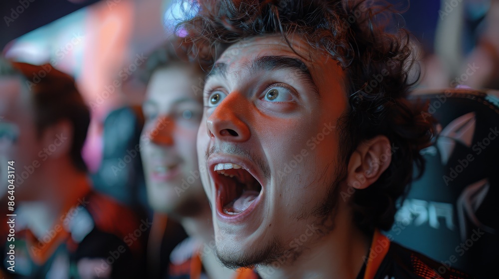 Excited Gamer Cheering at Event Excited Gamer Cheering at Event